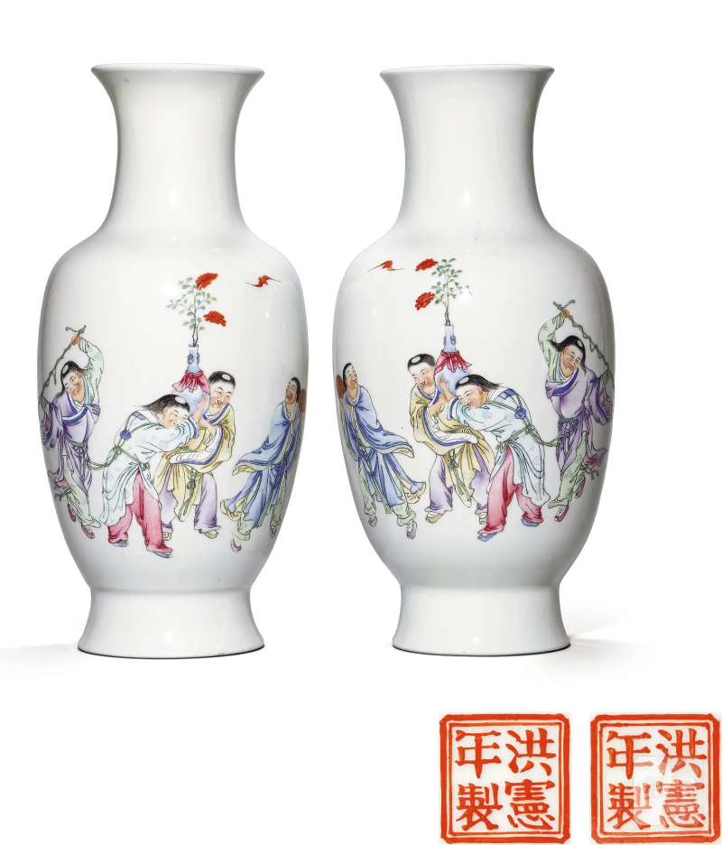 民国 粉彩四圣图瓶一对